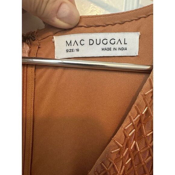 Mac Duggal 93674 Copper Cocktail Beaded Dress Sz 16 MIDI Puff Sleeves NWTs $598 - Picture 4 of 9